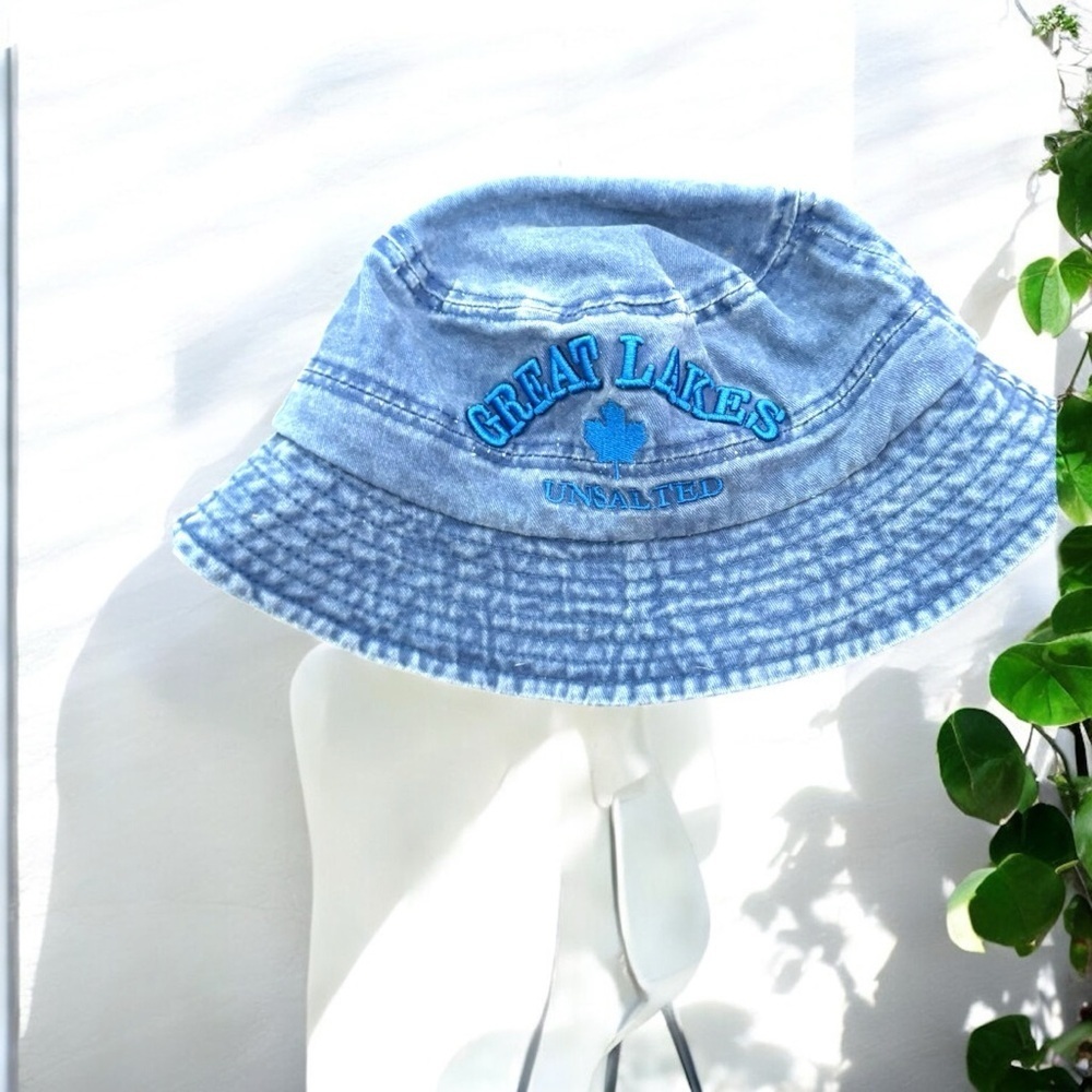 Vintage-Inspired โGreat Lakes Unsaltedโ Denim Bucket Hat